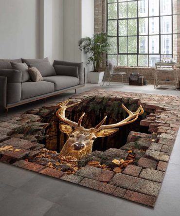 Brick Cave Deer Area Rug — Rustic Nature-Inspired Accent Rug With Deer Motif, Durable Low-Pile For Cabins & Living Rooms, Easy Care