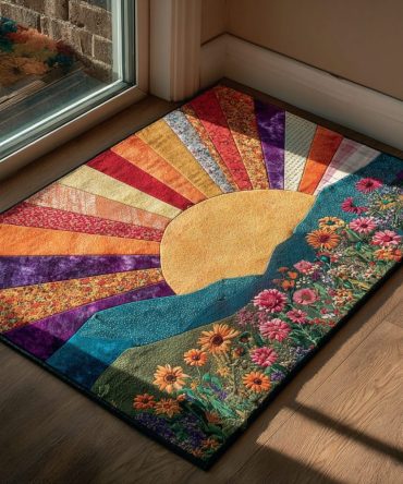 Bright Horizon Welcome Mat — Modern Sunrise Coir Door Rug, Heavy-Duty Outdoor/Indoor Entrance Mat To Refresh Your Porch Or Patio