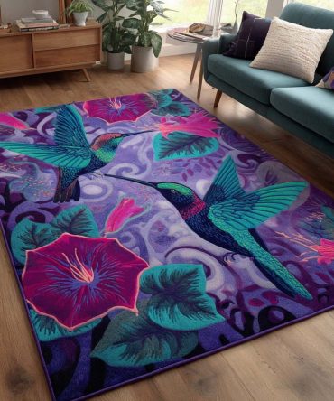 Bright Hummingbird Area Rug — Lively Nature Accent Rug With Hummingbird Motif, Soft Low-Pile, Fade-Resistant, Ideal For Bedrooms & Sunrooms