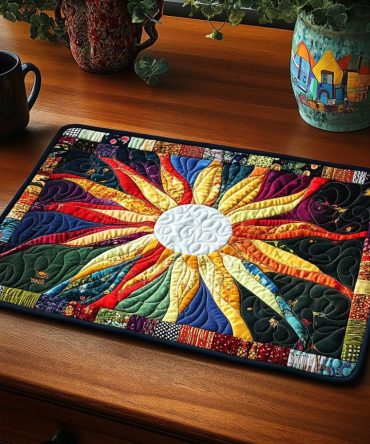 Bright Rays Quilted Placemat — Sunburst Table Mat, Vibrant Quilted Cotton, Heat-Resistant & Machine-Washable for Cheerful Dining