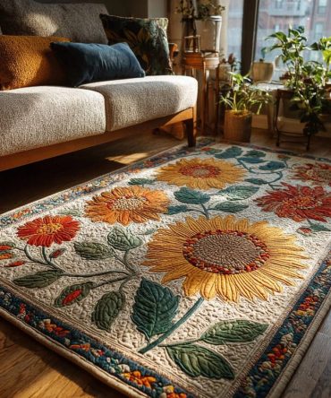Vibrant Sunflower Floral Area Rug For Home — Soft Indoor Accent Rug For Living Room, Kitchen, Bedroom, Durable & Fade-Resistant
