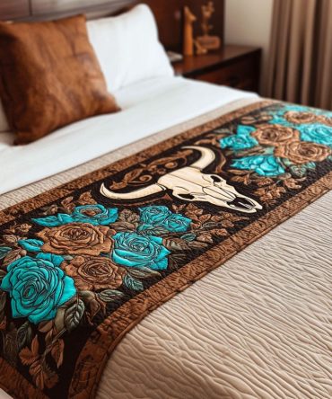 Bronco Spirit Quilted Bed Runner — Western Horse & Equestrian Design, Quilted Bed & Sofa Throw For Rustic Decor, Durable Soft Accent, Easy-Care, Fits Most Beds