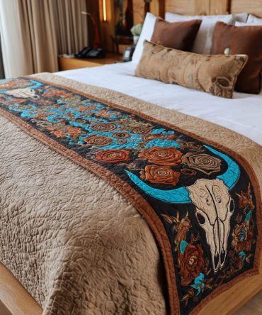Buckaroo Bloom Quilted Bed Runner – Rustic Floral & Western Flair, Durable Quilting For Country Bedrooms, Ranch-Ready Accent Piece