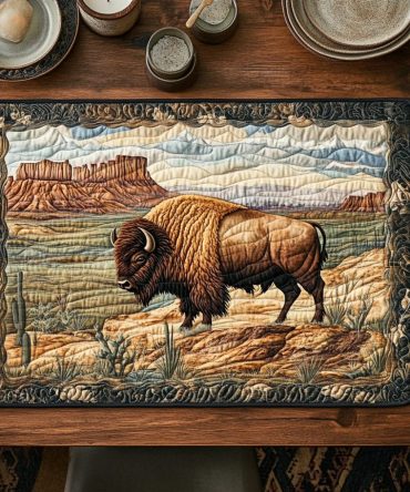 Buffalo Majesty Quilted Placemat — Western Wildlife Table Accent, Heavy-Duty Quilting, Rustic Lodge & Cabin Dining Essential