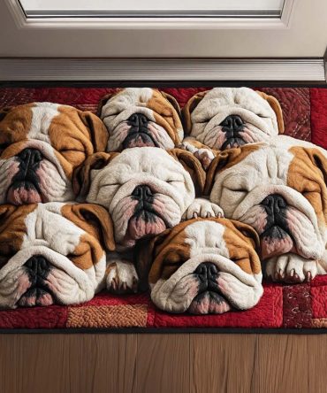 Bulldog Nap Welcome Mat — Cute Bulldog Front Door Rug With Relaxed Pup Illustration, Durable Coir & Slip-Resistant Backing For Indoors/Outdoors