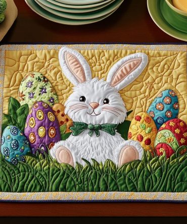 Bunny Bliss Quilted Placemats - Cute Rabbit Table Protectors, Soft Cotton Blend Dining Mats, Easy Care For Holidays