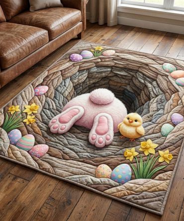 Bunny Burrow Cozy Kids Area Rug — Cute Animal-Themed Nursery & Playroom Rug, Soft Low-Pile Surface, Non-Slip Backing For Safety