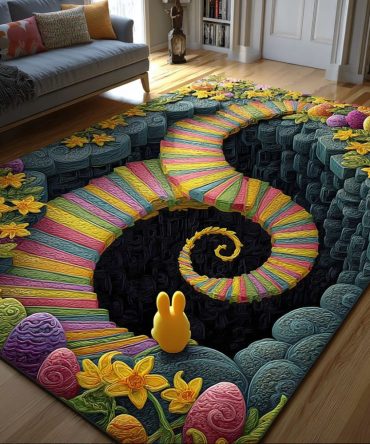 Bunny Hop Mosaic Kids Area Rug — Colorful Mosaic Design With Playful Bunnies For Nursery, Playroom & Classroom, Soft, Durable & Non-Slip