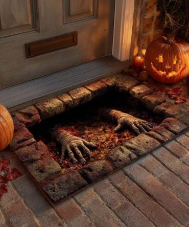 Buried Alive Entrance Rug — Creepy Halloween Coir Doormat With Non-Slip Backing For Doorstep & Porch Welcome