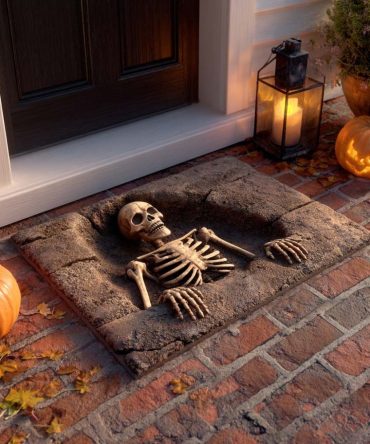 Buried Bones Spooky Doormat — Halloween Outdoor/Indoor Welcome Mat With Durable Print, Non-Slip Backing For Haunted Doorways & Parties