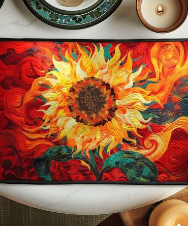 Burning Sunflower Quilted Placemat — Vibrant Sunflower Table Accent, Durable & Machine-Washable, Heat-Protective Mat for Kitchens and Dining