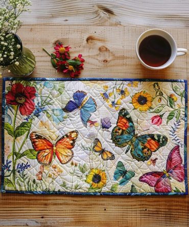 Butterfly Oasis Quilted Placemat — Colorful Garden & Butterfly Table Accent, Premium Quilting, Fade-Resistant Prints, Easy Care, Lovely For Spring And Summer Entertaining
