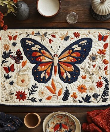 Butterfly Bliss Quilted Dining Placemat — Vibrant Decorative Table Mat, Durable Quilting, Machine Washable & Protective
