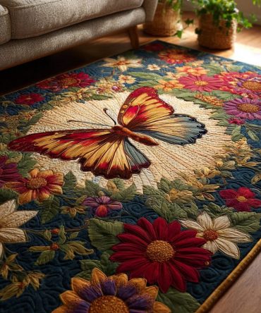 Butterfly Bloom Premium Accent Rug — Colorful Butterfly & Flower Design For Nursery Or Kids’ Playroom, Soft Low-Pile & Non-Slip Backing