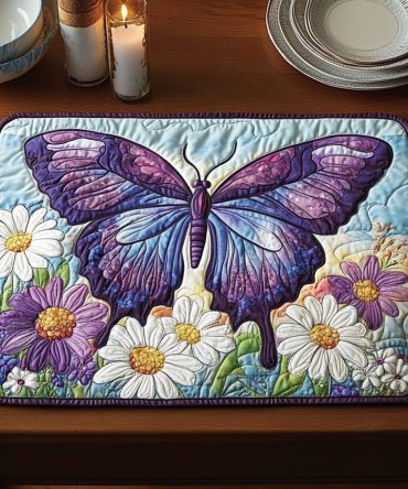 Butterfly Bloom Quilted Placemat — Colorful Butterfly Floral Table Mat for Dining & Entertaining, Decorative Quilted Protection, Machine-Washable