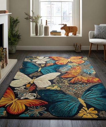 Delicate Butterfly Charm Area Rug — Soft Pastel Kids Rug For Nursery & Playroom, Low-Pile Durable Polyester With Non-Slip Backing