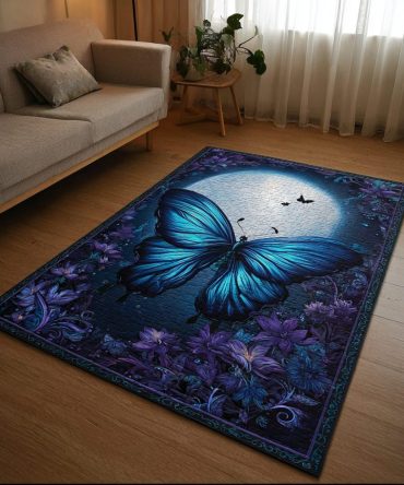 Butterfly Glow Kids Area Rug — Radiant Butterfly Design For Nursery, Soft Low-Pile Polyester Rug, Non-Slip & Easy-Care Playroom Mat