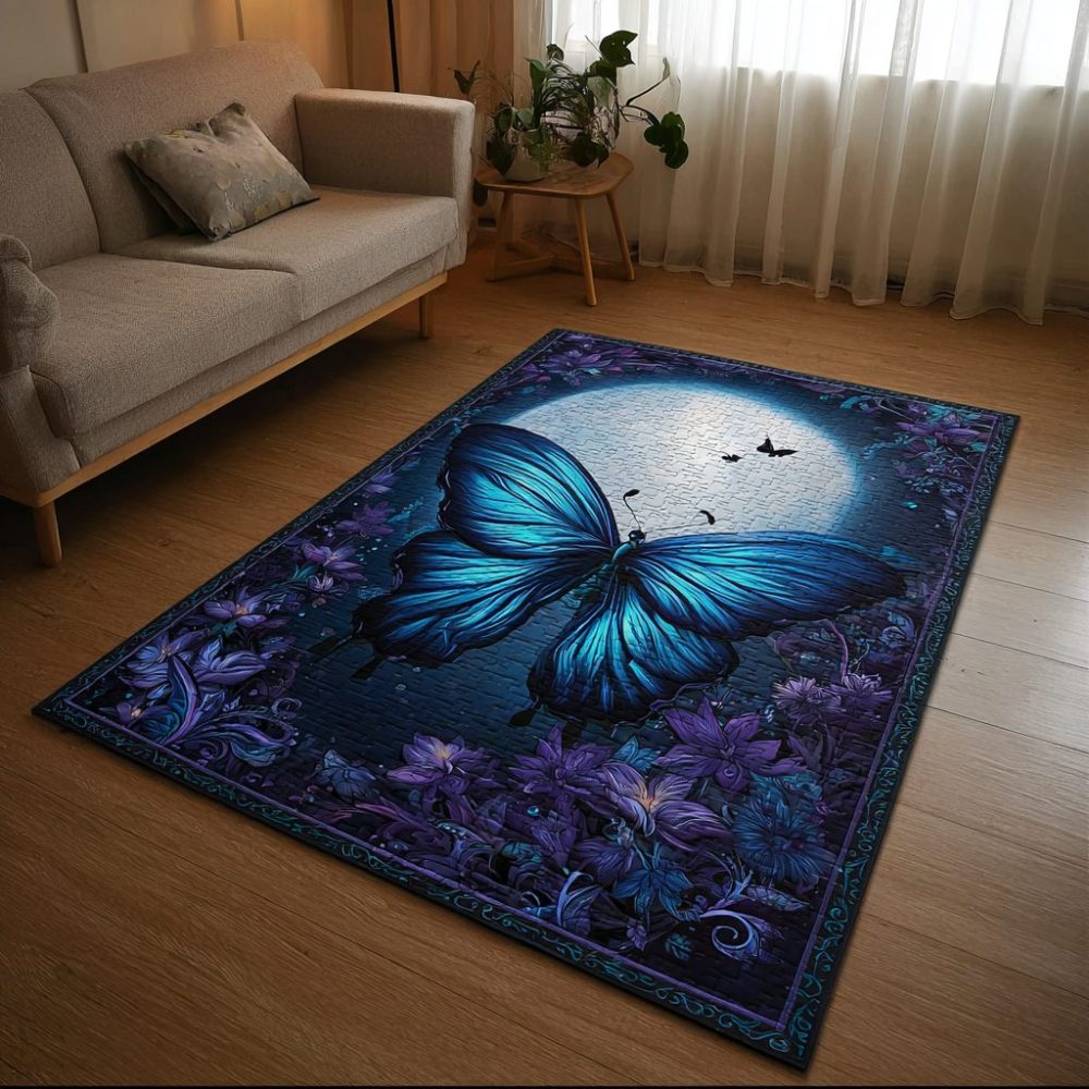 Butterfly Glow Kids Area Rug — Radiant Butterfly Design For Nursery, Soft Low-Pile Polyester Rug, Non-Slip & Easy-Care Playroom Mat