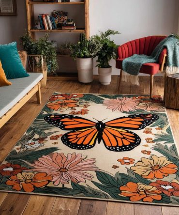 Butterfly Grace Accent Rug — Elegant Kids’ Area Rug With Butterfly Motif, Soft Low-Pile Comfort, Non-Slip Backing For Nursery & Bedroom