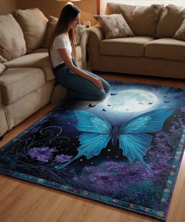 Butterfly Haven Playroom Rug — Cheerful Garden & Butterfly Design, Soft Durable Low-Pile Area Rug For Kids’ Rooms, Non-Slip Backing Included