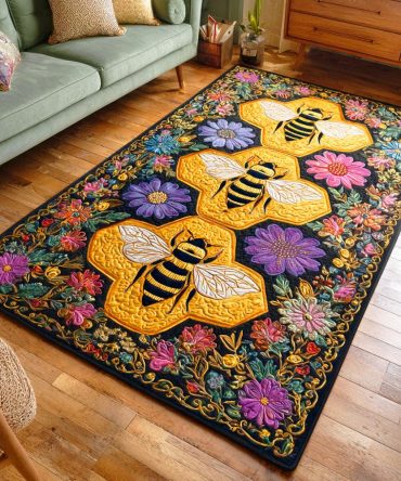 Buzzing Harmony Bee Area Rug — Playful Honeybee Design For Kids’ Rooms, Durable Low-Pile Polyester, Non-Slip Backing For Safe Play Areas