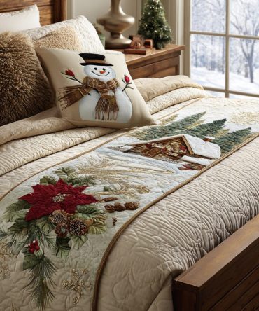 Cabin Cheer Quilted Bed Runner - Festive Plaid & Patchwork Holiday Accent For Beds, Reversible Cozy Cotton Blend, Fits Queen/King
