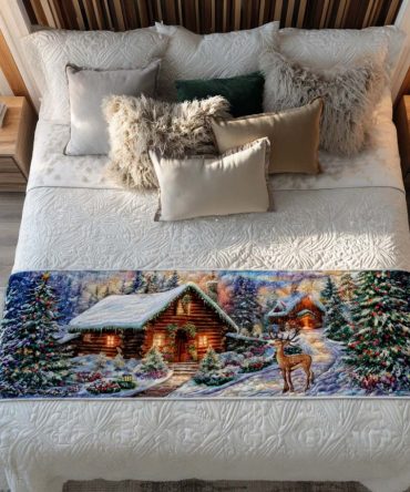 Dream Nights Quilted Bed Runner - Cozy Cabin Bed Accent With Midnight Hues & Quilted Texture, Perfect For Layering At The Foot Of Any Bed