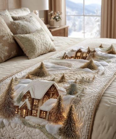 Cabin Noel Quilted Bed Runner - Classic Holiday Bed Scarf With Cozy Plaid & Patchwork, Reversible Cotton Blend For Queen & King Beds