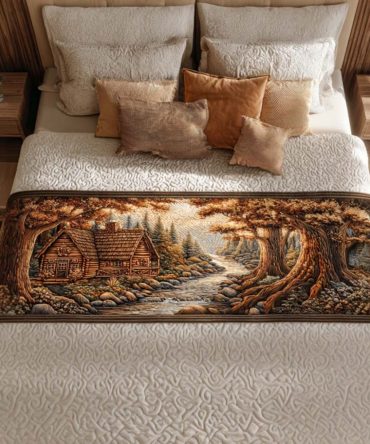 Peace Path Quilted Bed Runner - Serene Rustic Bedding Accent With Subtle Patterns, Layering Throw To Create Calming Cabin & Farmhouse Bedrooms