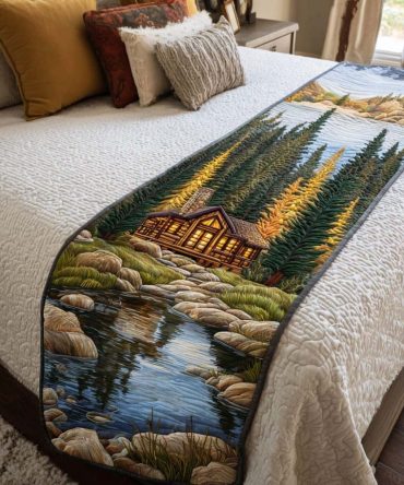 Pine Touch Quilted Bed Runner - Evergreen-Inspired Rustic Runner With Nature Motifs, Soft Cotton-Blend Accent For Cabin & Country Bedrooms