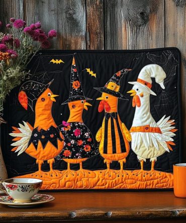 Cackling Chickens Quilted Table Placemat - Playful Halloween Farm Decor, Padded Cotton-Blend Protector for Dining & Entertaining