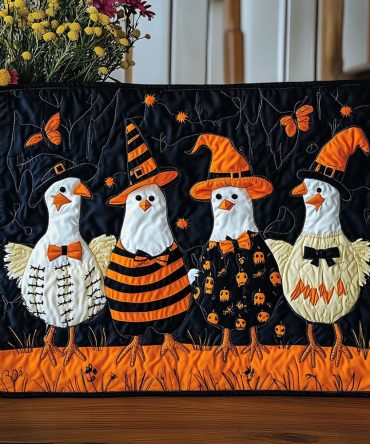 Cackling Chickens Quilted Placemat — Playful Haunted Hens Table Decor, Quilted Cotton Placemat for Halloween & Farmhouse Style — Machine Washable & Gift-Ready