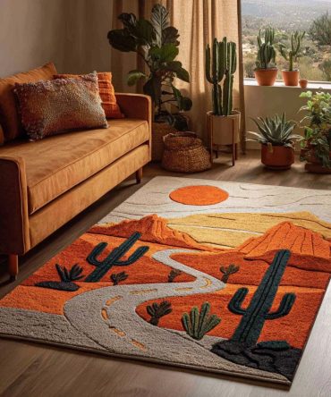 Cactus Charm Southwestern Area Rug — Playful Cactus Design For Kids’ Rooms & Boho Nurseries, Low-Pile Durable Rug With Non-Slip Backing