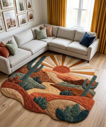 Cactus Garden Custom-Shaped Kids Rug — Unique Desert Cactus Playroom Mat, Low-Pile Durable Polyester, Non-Slip Backing For Safe Floor Play