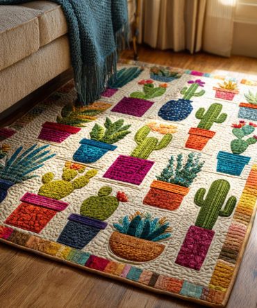 Cactus Glow Kids Area Rug — Luminous Desert Cactus Design For Nursery & Playroom, Soft Low-Pile Polyester With Secure Non-Slip Backing