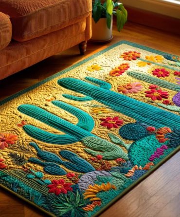 Desert Sunset Cactus Accent Rug — Vibrant Southwestern Area Rug For Living Room, Bedroom & Entry, Durable Low-Pile Home Decor
