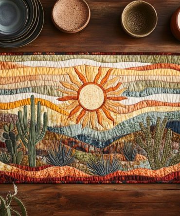 Cactus Sunset Quilted Placemat — Southwestern Cactus Table Mat, Warm Desert Hues, Quilted Cotton Blend, Durable & Machine Washable for Rustic Charm