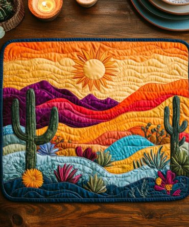 Southwest Cactus Quilted Placemat — Colorful Desert-Inspired Table Decor, Durable Quilted Mat for Casual Dining & Outdoor Meals