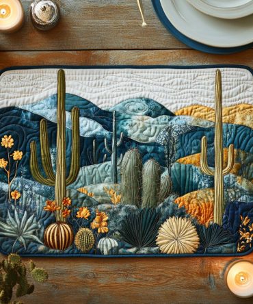 Desert Cactus Quilted Placemat — Southwestern Succulent Table Mat, Soft Cotton, Boho Kitchen Decor, Machine Washable, Reversible Design
