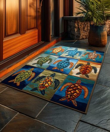 Tranquil Turtle Welcome Mat – Coastal Coir Doormat With Serene Turtle Design, Durable Outdoor Front Door Accent For Beach Homes