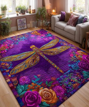 Calm Wings Decorative Area Rug — Elegant Feather Motif Low-Pile Rug For Living Room & Bedroom, Soft, Durable & Fade-Resistant