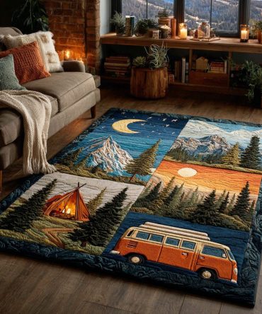 Camp Bliss Rustic Area Rug — Cozy Cabin-Style Low-Pile Rug For Living Room, Lodge & Bedroom, Durable Accent Rug With Nature Motif