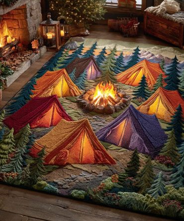 Camp Meadow Floral Area Rug — Charming Low-Pile Meadow Pattern Rug For Cottage, Nursery & Living Room, Soft, Durable & Easy-Care