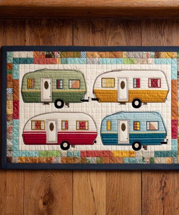 Colorful Camper Patchwork Welcome Mat — Heavy-Duty Outdoor/Indoor Doormat For Porch, Rv & Entryway , Fade-Resistant, Non-Slip Design