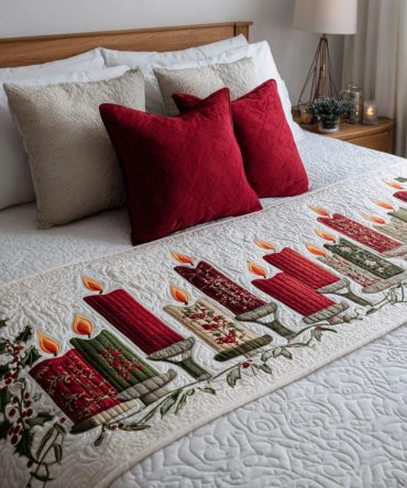 Candlelit Dreams Quilted Bed Runner — Romantic Evening Bedding Accent, Soft Quilted Throw For Bed, Bench & Living Room Decor
