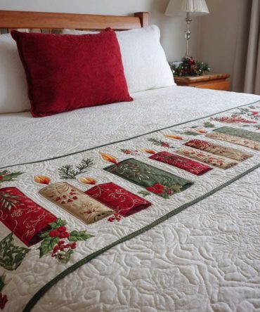 Candlelit Garden Quilted Bed Runner — Elegant Floral Nightlight Motif, Quilted Decorative Throw For Bed & Sofa, Soft Luxe Finish