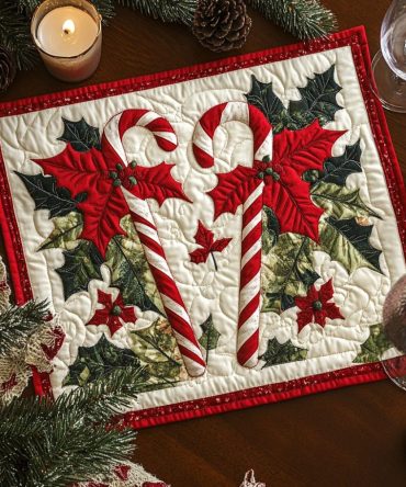 Candy Cane Bliss Quilted Placemat — Festive Red & White Holiday Table Accent For Christmas Breakfasts & Seasonal Entertaining