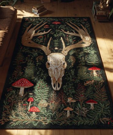 Longhorn Dusk Western Area Rug — Rustic Canyon Motif With Earth Tones, Durable Low-Pile Rug For Ranch, Entryway, Living Room & Cabin Styling