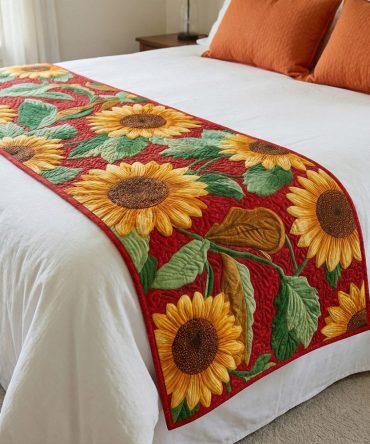 Canyon Sunrise Path Quilted Bed Runner — Earth-Tone Decorative Bed Scarf For Queen & King, Lightweight & Machine Washable — Warm Accent