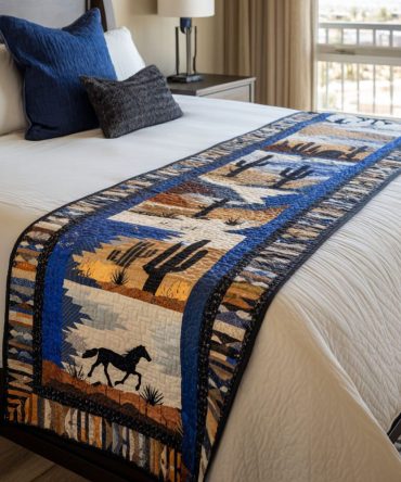 Decorative Quilted Bed Runner For End-Of-Bed — Canyon Threads Reversible Cotton-Blend Accent Throw, Machine-Washable